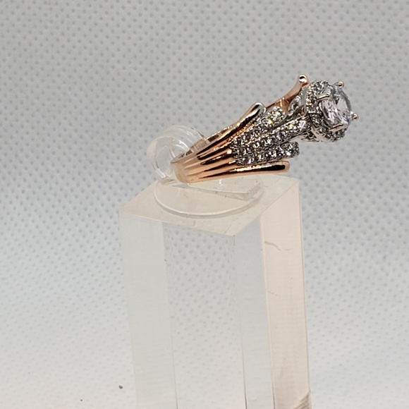NWT 1 CZ WHITE GOLD W ROSE GOLD TRIM sterling silver gold  CZ Ring - Picture 11 of 15